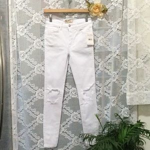 Free People OB636273R Busted Knee Skinny High Rise Ankle Jeans White Size 25